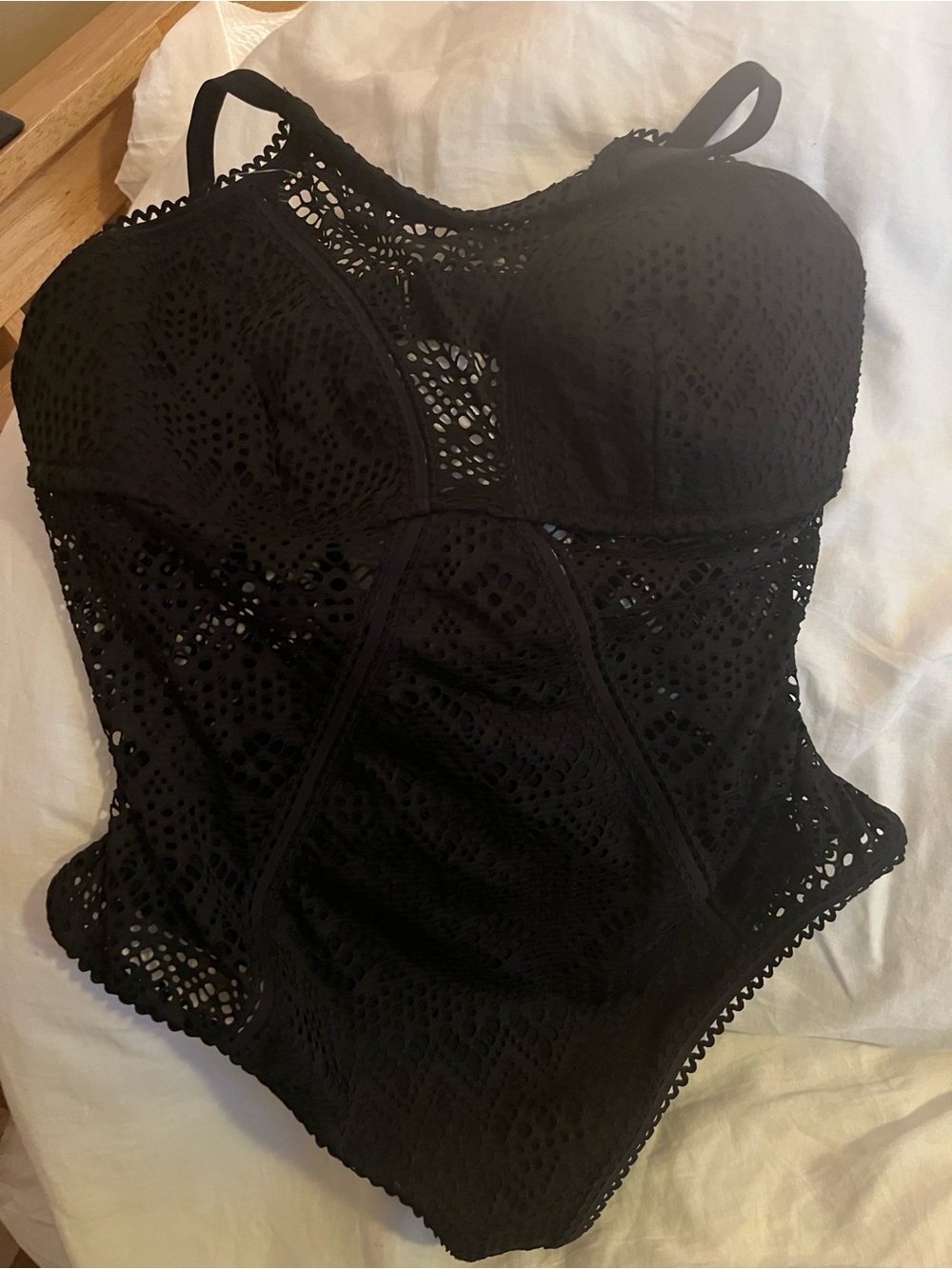 Adore Me NWT Black Crochet Lace One-Piece Swimsuit Plus Size 1X - Picture 3 of 7